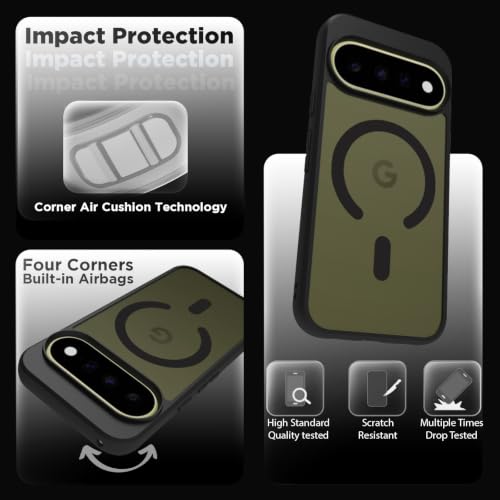 Image of RIGGEAR Shockproof Sleek Hybrid Armor Magnetic Back Cover Case Compatible with MagSafe Accessories for Google Pixel 11 / Pixel 11 Pro (Smoke Black Matte PC + Black TPU Bumper)