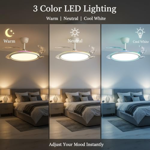 Image of oltao Zyro UltraSlim Retractable Ceiling Fan with RGB Ceiling Glow & 3-Color LED Panel Light, Summer /Winter Mode, Remote Control, 42 Inch Sweep (2026 Model)