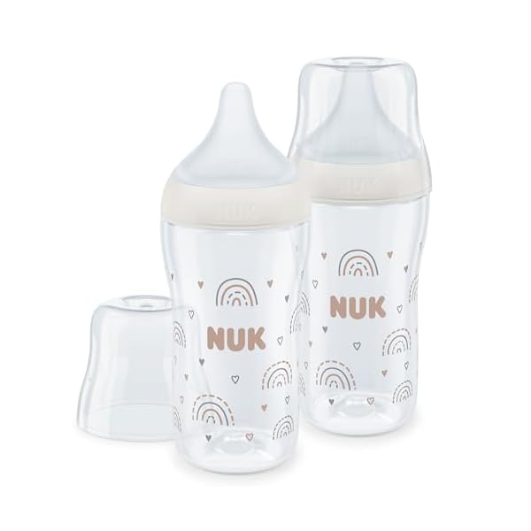 NUK Perfect Match Babyflaschenset | Ab 3 Monate | Passt sich dem Baby an | Temperature Control | Anti-Colic | 260 ml | BPA-frei | Silikontrinksauger, Medium | Regenbogen | 2 Stück