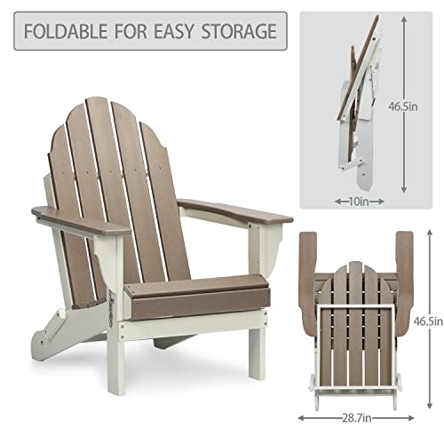 Aoodor Folding Adirondack Chair Patio Chair Outdoor Weather Resistant Painted For Fire Pit &Garden 31.5'' (L) X 28.74'' (W) X 37'' (H) - Brown And White #TOP4