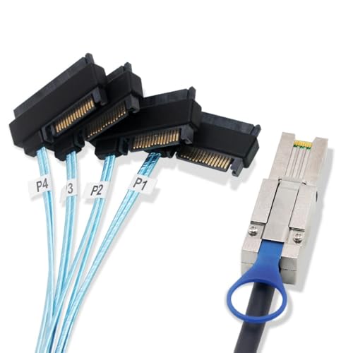 KAGAUOAS 1m High-Speed 3.0 Mini SAS 26P SFF-8088 to 4X SFF-8482 29+15Pin All-in-one SAS Hard Disk Data Cable