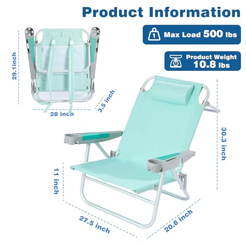 Image of SUNNYFEEL Extra Wide Low Beach Chair 2 Pack 5 Position Lay, XL Oversized Portable Folding Camping Chairs with Cup Holder for Outdoor /Sand, Foldable Backpack Beach Chair for Adults Heavy Duty 500 LBS