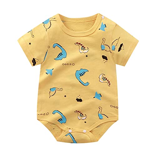 6 Month Baby Boy Clothes Summer Thin Male and Female Baby Cute Pattern Home Short Sleeved Romper (Gold, 12-18 Months)