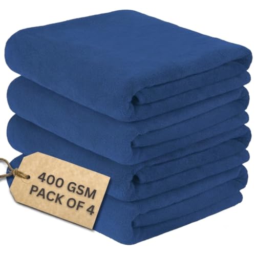 Image of 400 GSM Microfiber Cloth for Car Drying (Pack of 4) - 60x40cm Car Cleaning Cloth Superior Softness, Super Water Absorbent Towel for Car, Bike and Household Cleaning - Navy Blue