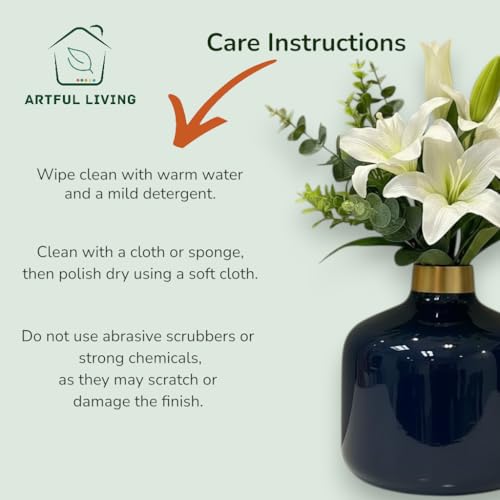Image of Artful Living India - Round Metal Flower Vase | Round Vintage Vase for Living Room, Table, Office Decoration & Home Decor | Antique Decorative Metal Vase (Midnight Blue)