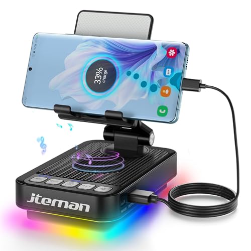 JTEMAN Gifts for Men Women Phone Stand Bluetooth Speaker with Light and Power Bank, 360 Rotating Phone Holder Cool Tech Gifts for Dad Mom Husband Unique Birthday Gift Ideas