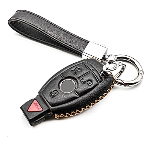 MECHCOS Compatible with Mercedes Benz C E S M CLS CLK G GL Class Smart 3 or 4 Buttons Leather Keyless Entry Remote Control Key Fob Cover Case Protector Accessories, Black Cover