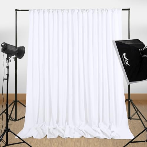 Image of White Backdrop Curtains 4 Panels 5ft x 10ft Photo Polyester Backdrop Drapes for Wedding Party Background Decorations