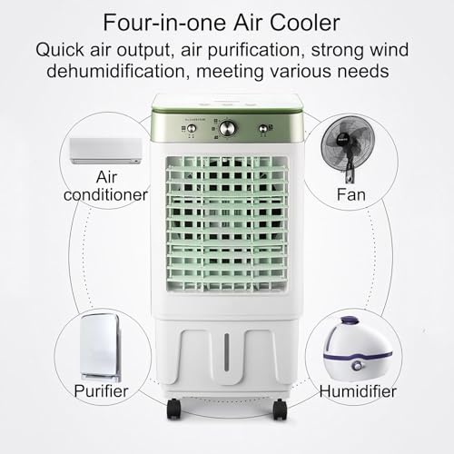 Ventilador Enfriador de Aire evaporativo portátil, Enfriador evaporativo 3 en 1 con Tanque de Agua, 3 velocidades para refrigeración en Exteriores, Patios, garajes e Industria.