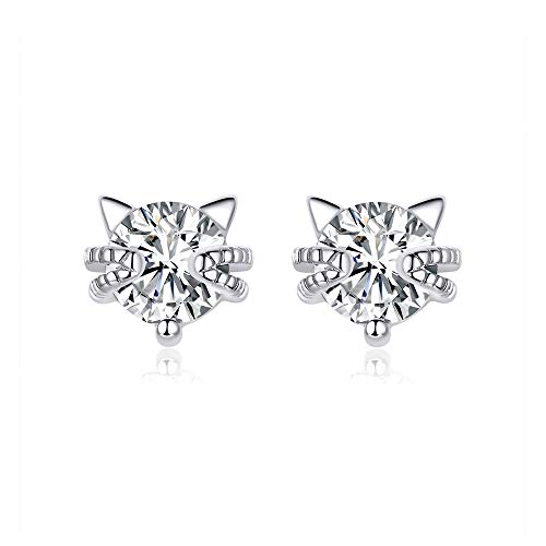 Stud Earrings for Girls S925 Sterling Silver Hypoallergenic Animal Cat Cute Cubic Zircon Earrings -Christmas Teen Girl Gifts (silver)