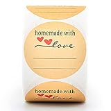 2 Inch Natural Brown Kraft Stickers (500 Per Roll), Homemade with Love Sticker with Lines for Writing (Permanent Adhesive) for Store Owners, Crafts, Organizing, Jar and Canning Labels