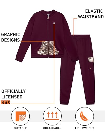 RBX Active Girls Pants Set - 2 Piece Fleece Zip Up Hoodie Sweatshirt and Kids Girls Sweatpants Athletic Set (7-12)2