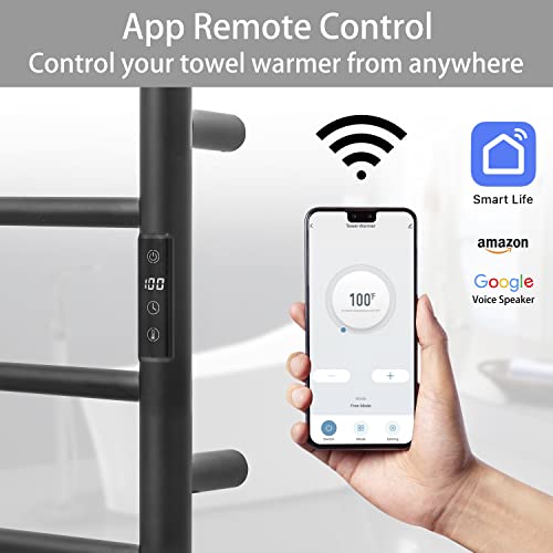 Keg Smart Wifi Towel Warmer Wall Mounted With Built-In Timer And Temperature Adjust Control, 4 Bars Electric Stainless Steel Heated Towel Racks For Bathroom Matte Black #TOP1