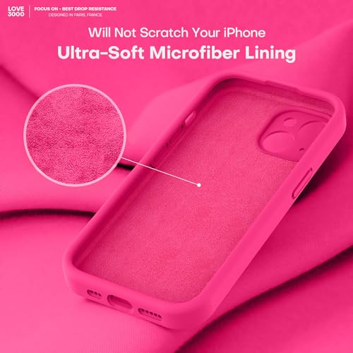 Image of LOVE 3000 Designed for iPhone 14 Case, Premium Silicone with [Soft Anti-Scratch Microfiber Lining] Shockproof Protective Phone Case for Men Women Girls 6.1 inch, Hot Pink