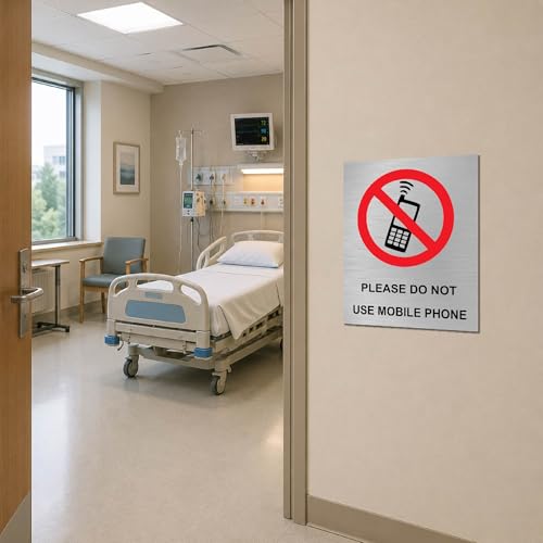 Image of Don't Use Mobile Sign Board Warning Sign Plate for Office, Hospital, Classroom, Lab, Factory Wall Mount, Rustproof, Bold Text,(6x8 Inch Stainless Steel)