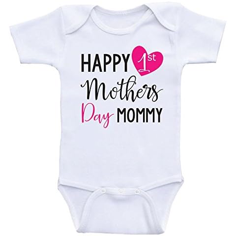 Heart Co Designs Happy 1st Mother's Day Mommy - Baby Onepiece Bodysuits - Babygrow Clothes (NB-Short Sleeve, Hot Pink Text) Cover