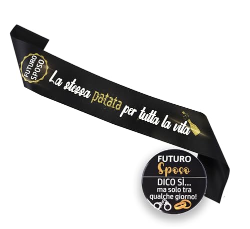 Adiós al Celibato Kit Divertido – Banda Brillante "La Misma Patata para Toda la Vida" + Broche Futuro Novio – Gadget Hombre para Fiesta Celibato y Boda