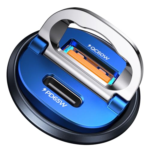 【Upgraded】 125W USB C Car Charger Super Fast Charging for iPhone 16, [PD65W & QC60W][All Metal] MRGLAS Cigarette Lighter Car Charger,Dual Port for iPhone 16 15 Pro iPad Samsung S25 S24 MacBook-Blue