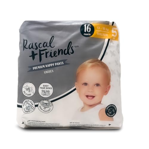 Image of Rascal + Friends Premium Pants Style Baby Diapers With Easy-Tear Sides And Double Leak Guards. 3D Core Technology And Deep Pocket Absorb Upto 12 Hours, Size 5 (Extra Large Xl),16 Count, 13-18 Kg