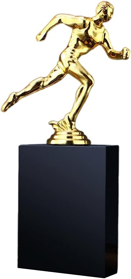 トロフィー、メダルアワードゴールデントロフィーマラソンランニングチャンピオンシップトロフィー 優秀従業員賞 クリスタルベース付きメタ