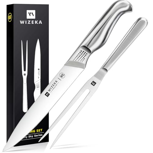WIZEKA 8-inch Turkey Carving Knife Set 2 PCS,Stainless Steel Carving Knife and Fork Set,Extremely...