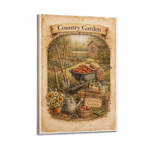 Affiches de jardin de campagne sur toile vintage avec cadre haut de gamme