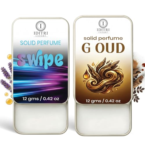 Image of IDITRI EXPORT Solid Perfume |G oud&Swipe Alcohol Free Wax Perfume Balm, Long Lasting | Pocket Tin 12g, Pack Of 2| Non Greasy Smooth Glide, Travel Friendly Men And Women