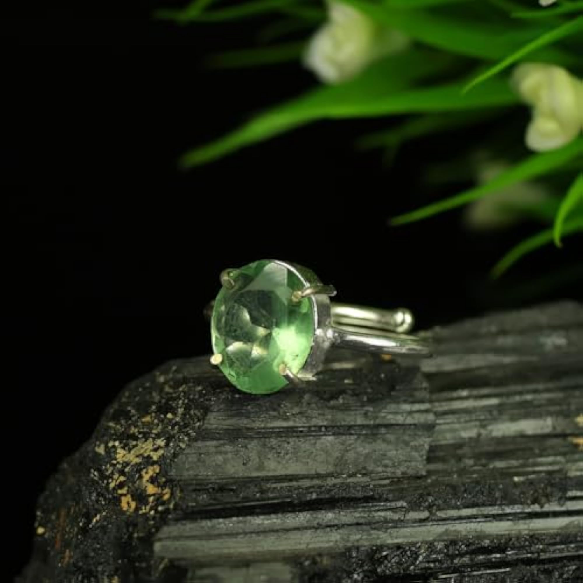 Natural Green Flourite Adjustable Gemstone Ring for Unisex