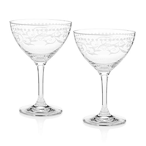 HISTORY COMPANY A Cole Porter Opening Night – Decorative Crystal Champagne Cocktail Coupe, 2-Piece Set (Gift Box Collection)