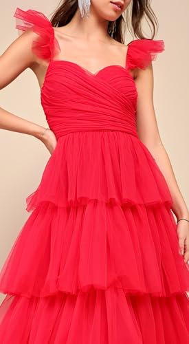 LVNES Tiered Prom Wedding Dress Spaghetti Strap Birthday Gown Flutter Sleeves for Homecoming Graduation Party4
