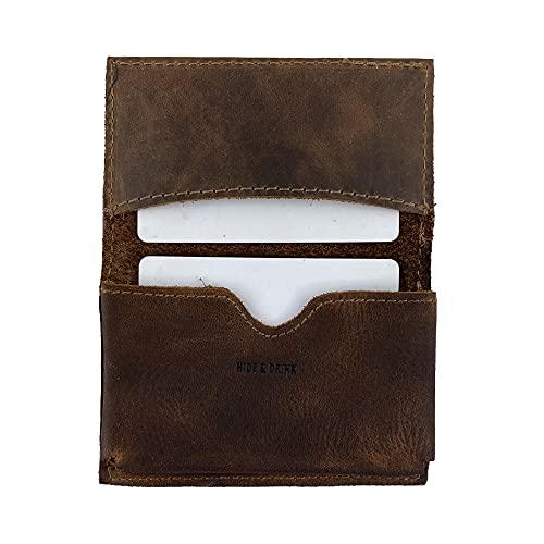 Hide & Drink, Leather Vintage Business Card Holder, Cash Organizer, Wallet, Pocket Accessories, Handmade Includes 101 Year Warranty (Bourbon Brown)