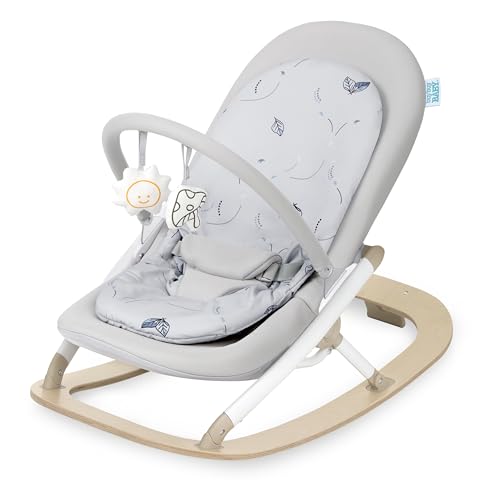 Evolur SleekSway Portable Baby Rocker, Lightweight Foldable Infant Rocker Chair, Two Recline Settings, Removable Toy Bar, Machine Washable Seat Cover, Light Gray