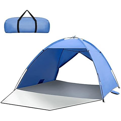 Beach Tent, HAOYAO UV 50+ Protection Beach Tent Portable Beach Camping Tent for 2-4 Person Beach Shade Sun Shelter Ultralight Small Pack Size for Beach, Garden, Camping, Fishing, Picnic (Dark Blue) Cover
