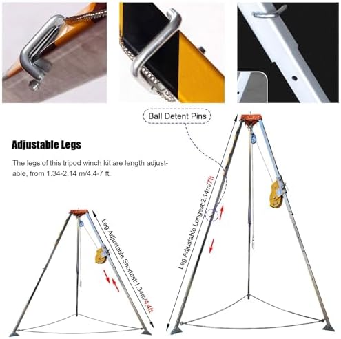 Emergency Rescue Tripod System with Self-Locking Winch - Fall Arrest Kits for Confined Spaces, Heavy Duty 1200/1800/2600lbs Load Capacity, Safety Equipment for Workers