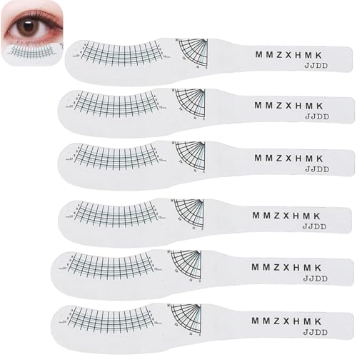 眉毛定規、使い捨てまつげ測定定規、まつげステンシル定規、まつげ長さカール度定規、プロフェッショナルラッシュ対称ポジショニングエクステンションスタイリングツール 6個