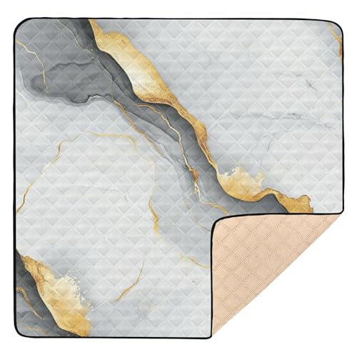 Tapete grande y resistente para gimnasio y actividades para bebé, diseño de mármol, color blanco y gris, para el suelo, lavable, para jugar boca abajo, 50 x 50 pulgadas