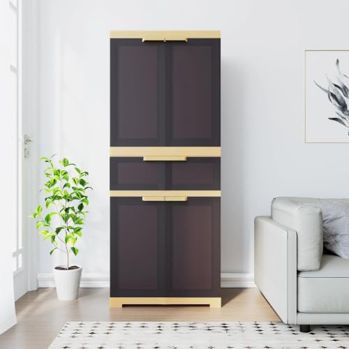 Image of Nilkamal Freedom FMDR1CE Plastic Wardrobe for Storage|3-Year Warranty |Clothes Cupboard with Shelves & Utility Drawer |Almirah for Home, Living Room, Bed Room| Adults & Kids|Weather Brown /Biscuit