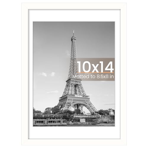 Image of upsimples 10x14 Picture Frame, Display Pictures 8.5x11 with Mat or 10 x 14 Without, Wall Hanging Diamond Frames, White, 1 Pack
