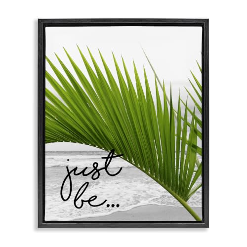 'Just Be Soothing Green Palm Seaside Ocean'| Floating Frame Canvas Art