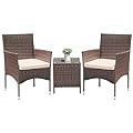 Greesum 3 Pieces Patio Dining PE Rattan Wicker Chair Furniture Set with Cushion and Glass Coffee Table for Outdoor Garden Backyard Poolside, Brown and Beige