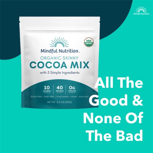 Mindful Nutrition Organic Skinny Hot Cocoa Mix - 40 Servings - Sugar Free Hot Chocolate Mix Gluten Free Dark Chocolate High Flavonoid Cocoa Powder Keto Friendly Dairy Free Vegan Ebt Eligible Low Carb #TOP4