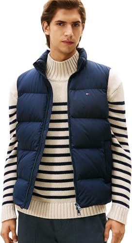 Tommy Hilfiger Chaleco Hombre Down con cuello alto, Azul (Desert Sky), L