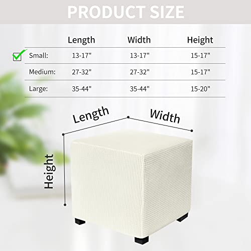 Dujuike Ottoman Covers Slipcover, Square Ottoman Covers Protector For Foot Stool Furniture Stretch Jacquard Fabric With Elastic Bottom (Ivory White, Size S/Length&Width:13-17"/Height:15-17") #TOP1