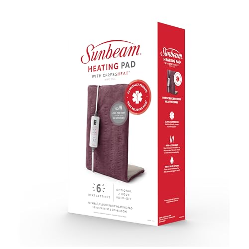 Image of Sunbeam XL Back Neck and Shoulder Heat Therapy 12 x 24 with Auto Shut Off 6 Settings Machine-Washable Comfortable Microplush Fabric - Burgundy
