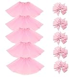 BGFKS 5 Pack Tutu Skirt For Girl Ballet Dance Costume Dress Up Princess Party Girl Tutus With Butterfly Headdress 12 Colors Age 2-8(Pink)