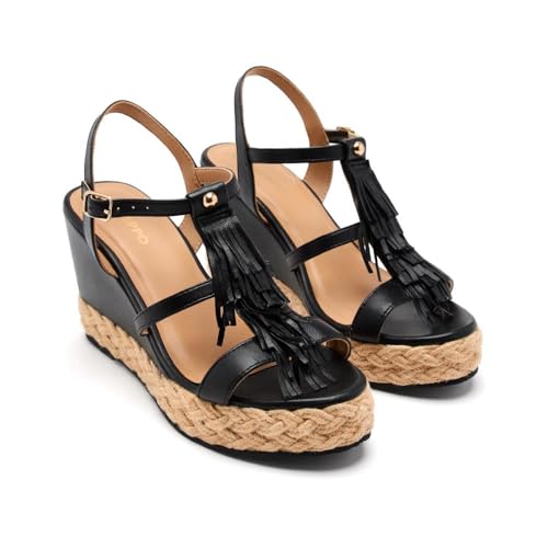 nero GIOSEPPO Elderon, Sandalo Espadrillas con Zeppa Donna, Nero, 39 EU