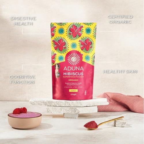 Aduna Organic Hibiscus Powder | 100% Hibiscus Flower for Skin, Gut and Heart Health | Natural Vegan Source of Antioxidants and Vitamin C | Superfood Powder for Teas, Smoothies, Juices and More | 275g