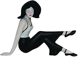 MY SWANKY HOME Retro Bathing Beauty Figurine Statue | French Swim Suit Woman Black White Pants