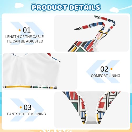 Girls' Bikini Set, Seamless Geometric Pattern Kids Swimsuit 2 Pcs Beach Bathing Suit3