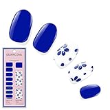 Dashing Diva Gloss Nail Strips - Flor Azul - UV Free, Chip Resistant, Long Lasting Gel Nail Stickers - 3-Piece Manicure Set - Contains 32 Wraps, 1 Prep Pad, 1 File